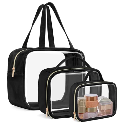 PACKISM Clear Makeup Bag Combo Pack, 1 TSA Approved Medium & Large/XL for Checked Luggage, Clear Toiletry Bag with Handle, Water-resistant Travel Essentials Organizer, Black - color: 05 Black, size: Full Vacation (Mixed Sizes)
