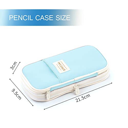 MAMUNU Expandable Pencil case with compartments, Large Capacity Pencil Cases Pencil Bag Pouch Office School, Portable Pencil Case Large School Stationery Organizer, Makeup Cosmetic Bag, Blue - color: Blue
