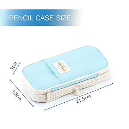 MAMUNU Expandable Pencil case with compartments, Large Capacity Pencil Cases Pencil Bag Pouch Office School, Portable Pencil Case Large School Stationery Organizer, Makeup Cosmetic Bag, Blue - color: Blue