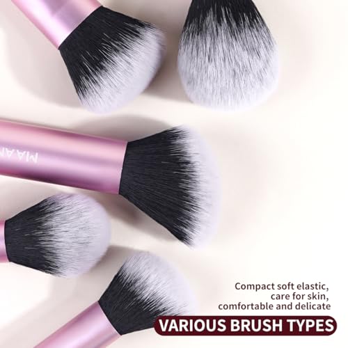 MAANGE 16PCS Makeup Brush Set Travel Makeup Brushes for Liquid Powder Contour Concealer Cream Cosmetics Blending Eyeshadow Eyeliner (Pink) - color: Pink