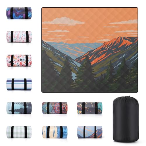 80x80 Waterproof Picnic Blankets Outdoor Sandless Beach Blanket Foldable Padded Ground Grass Park Lawn Mat Tent Camping Rug Backpack Hiking Roadtrip Gadgets Gifts Rv Car Travel Trailers Items - color: Green Mountain, size: 6'8" x 6'8" (Square)
