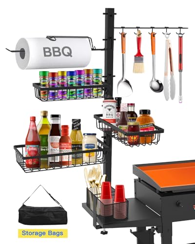 Griddle Caddy Organizer for Blackstone Griddle Accessories, for Husband & Dad & Him, Outdoor Kitchen Accessories, BBQ Grill Picnic Utensil Condiment Caddy with Paper Towel Holder