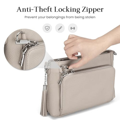 befen Anti Theft Genuine Leather Crossbody Bags for Women Handbags and Shoulder Basg with Built in Wallet RFID Leather Purse - color: Grey
