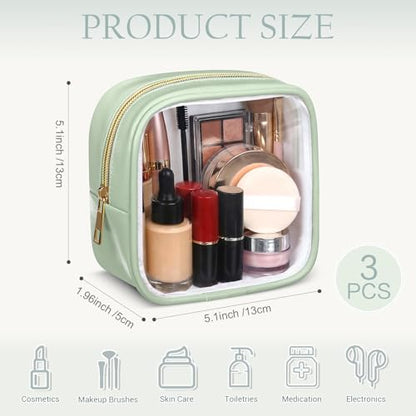 Abbylike 3 Pcs Mini Clear Makeup Bag Cosmetic Bags Set Waterproof Transparent Toiletry Bag with Zipper for Women Girls, Gifts for Bridesmaid(Moonlight White,Lake Blue,Lake Green) - color: Moonlight White,Lake Blue,Lake Green