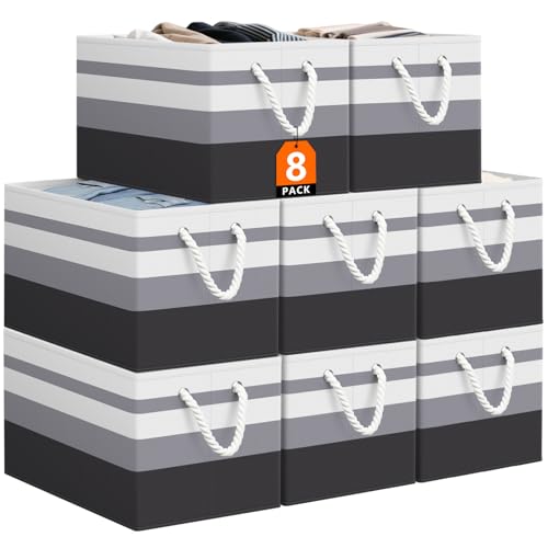 StorageTastic Storage Bin,Collapsible Storage Basket For Organizing,Large Storage Boxes With Rope Handles,Storage Containers,Gradient Grey,8 Pack - color: Gradient Grey, size: 15" X 10" X 9.5" (8 Pack)