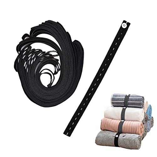 LELE LIFE 30Pcs Roll-up Clothes Storage Elastic Band, Adjustable Clothing Storage Strap with Button and Buttonholes, Travel Luggage Space Saver, Drawer and Closet Organizer, Black - color: Black