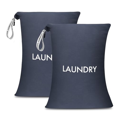 WiseBoy 2 Pack Laundry Bags, Travel Laundry Bag for Dirty Clothes, Washable Nylon Wet Dry Bag, Swimming Yoga Bathing Suit Workout Wet Dry Bags - color: Navy Blue