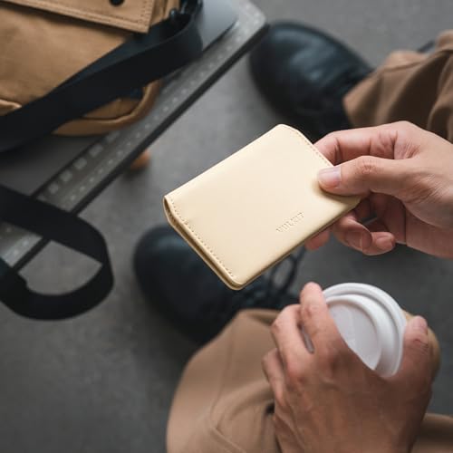 VULKIT Slim Minimalist Card Holder RFID Blocking Leather Credit Card Holder Front Pocket Wallet Magnetic Closure - color: Cream