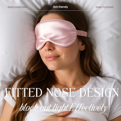Silk Satin Sleeping Eye Mask, Pink Sleep Eye Mask Night Blindfold for Women and Men, Soft Breathable Blackout Eyeshade Eye Cover for Travel, Wedding Bridesmaid Gift - color: Pink
