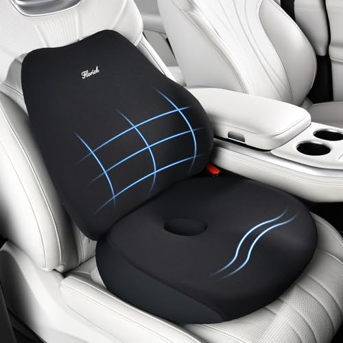 FLORICH Car Seat Cushion and Lumbar Support Pillow, Ergonomic Memory Foam Driving Seat Cushions for Back & Sciatica Pain Relief, Non-Slip Cushion for Car, Office, Truck, Wheelchair, Gaming Chair-Black - color: A-cushion&lumbar Pillow-black