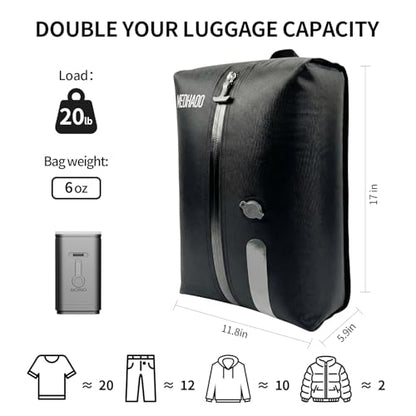 Reusable Vacuum Compression Travel Bag with Wireless Pump, Vacuum Bags for Carry On Suitcases and Backpack, Waterproof Space Saver Vacpack (2-Pack, Pump Included)