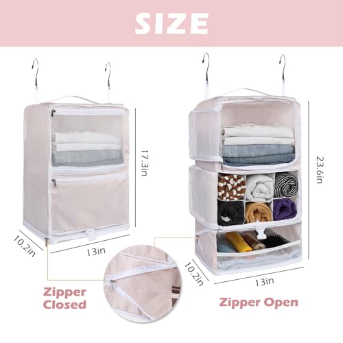 Surblue Hanging Shelves Travel Storage Bag Compression Packing Cube for Suitcase Collapsible with Extension Layer Large Capacity, Pink,XL - color: A-Pink, size: XL 13*10.2*23.2in