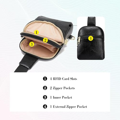 INICAT Anti Theft Crossbody Bags for Women Travel Small Sling Bag Fanny Packs Cross Body Purses Everyday - color: Rich Black Antitheft, size: Large