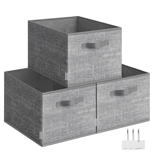SONGMICS Storage Cubes, 15.7 x 11.8 x 9.5 Inches Non-Woven Fabric Bins with Double Handles, Set of 3, Closet Organizers for Shelves, Foldable, for Clothes, Cattail Gray UROB440G01 - color: Cattail Gray, size: 3 Pack(11.8"L x 7.9"W x 5.9"H)