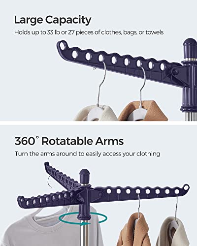SONGMICS Clothes Drying Rack, 59-Inch Folding Laundry Drying Rack with 3 Rotatable Arms for Hangers, 4 Legs, Stainless Steel, for 27 Pieces of Clothes, Blue and Silver ULLR510Q01 - color: Blue + Silver, style: 1-Tier