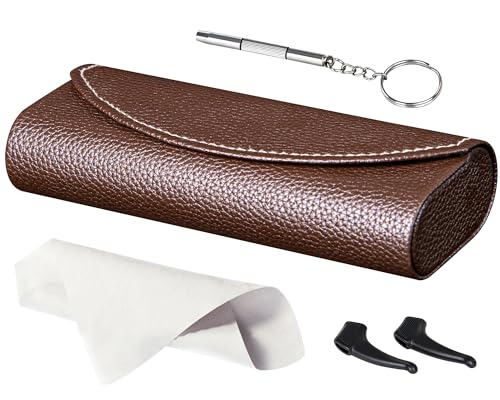 RayLove Ultimate Glasses Case Kit, Hard Shell Sunglasses and Eyeglass Case with Cleaning Cloth, Screwdriver, Ear Hooks - style: 1pack,coffee