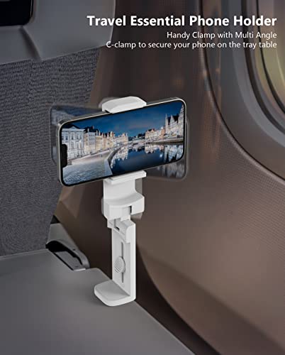 MiiKARE Travel Essentials Airplane Phone Holder, Universal Handsfree Phone Mount for Flying with 360 Degree Rotation, Travel Must Haves Phone Stand for Desk, Tray Table, White - color: White