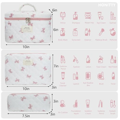 honitty Makeup Bag,Quilted Cosmetic Bag,Large Floral Make Up Bag for Women,Cotton Makeup Bag Set,Flower Travel Toiletry Bag - color: Bow Tie