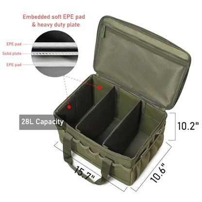 Tactical Camping Storage Bag 28L Tactical Utility Tote Bag Camping Cookware Organizer Trunk Organizer - color: Army Green