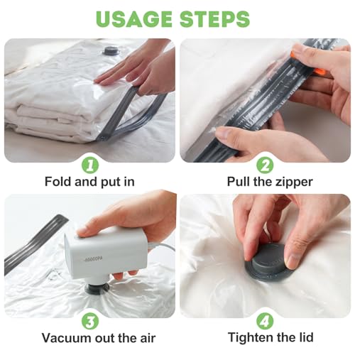 12 Pack Vacuum Seal Bags for Clothing Travel with -60000Pa USB Pump, Save 80% of Space for Clothes (12 Combo Size) - size: 12 Combo Size