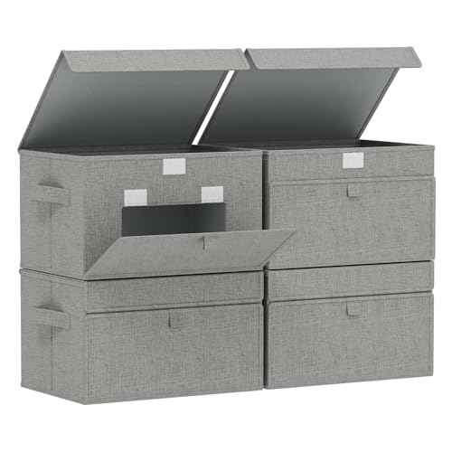 Storage Boxes with Flip Cover, Foldable Bin for Clothes, Cubes with Handles, Decorative Linen Baskets for Home, Bedroom, Closet, 13x9.1x7.9in, Grey, 4 Pack - color: Grey, size: 13x9.1x7.9 in(4 Pack)