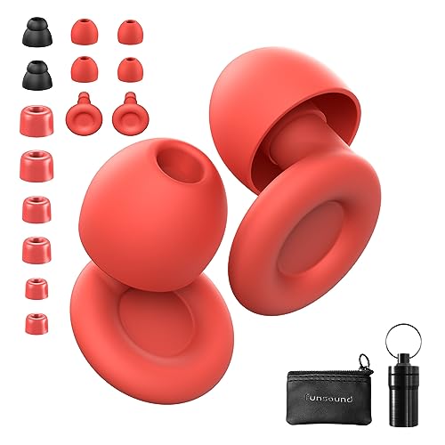 Ear Plugs for Sleeping Noise Reduction Reuseable, Concerts, Focus, Travel, Work, High Fidelity – 7 Pairs Eartips – Flexible Soft – Touch – NRR of 24 and 27 dB Noise Cancelling (Red) - color: Red