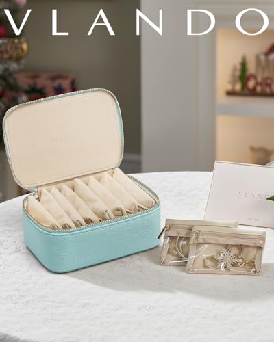 VLANDO Jewelry Travel Case,Travel Jewelry Organizer with Clear Velvet Jewelry Bags 8Pcs Zipper Pouch for Women Girl Gift-Lake Blue - color: C.8PCS Lake Blue