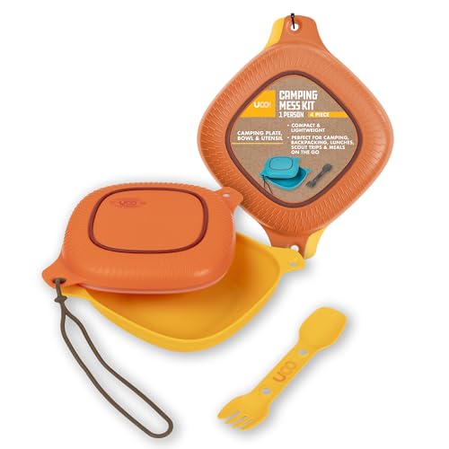UCO 4-Piece Camping Mess Kit with Bowl, Plate and 3-in-1 Spork Utensil Set - color: Sunrise