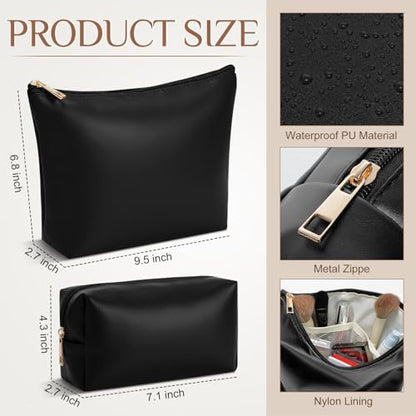 Kigeli 2 Pcs PU Leather Makeup Bag Set for Women Waterproof Aesthetic Cosmetic Bag Large & Small Travel Toiletry Organizer Pouch Skincare Organizer Bridesmaid Mother's Day Birthday Gift(Black) - color: Black