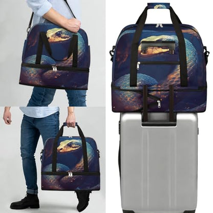 Travel Duffle Bags With Shoes Compartment for Women Men Funny Animal Snake Lightweigh Sports Tote Gym Bag Foldable Canvas Weekender Overnight Carry On Luggage Handle Bag - color: print 11