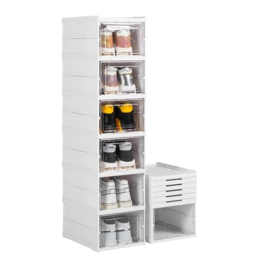 ZLLZUU Shoe Storage Box, No-Assembly 6 Tiers Foldable Shoe Organizer with Clear Door, Space-saving Shoe Rack，Sturdy Clear Plastic Stackable Sneaker Container - color: 6Tiers