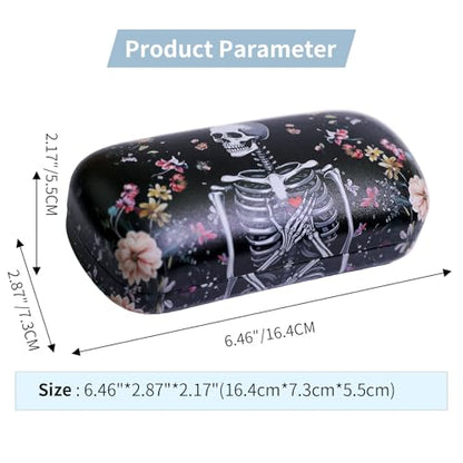 PERFECTSIGHT Sunglasses Case, Large Hard Shell Glasses Case, Cute PU Leather Protective Eyeglasses Case for Women Men - color: Black Skull