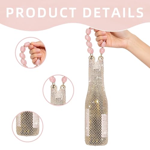 Wine Pouch Mesh Bag, Resin Handle Wine Bag, Sparkly Rhinestone Handwoven Mesh Bags, Party Water Bottle Bags Accessory, Daily Housewarming Party Use - color: Pink (1)