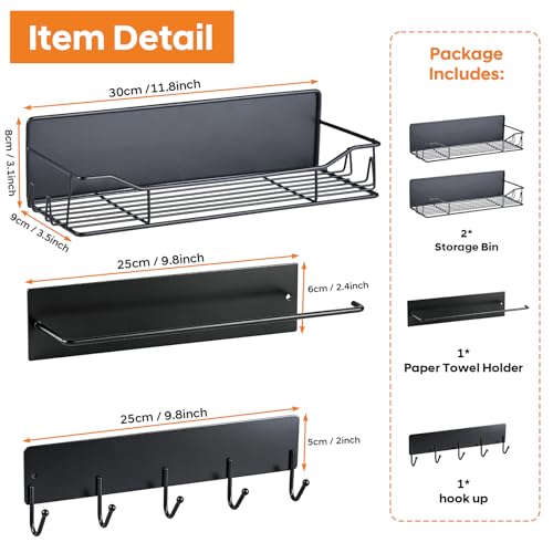 Detukna Magnetic Grill Caddy with Storage Bins, BBQ Tool Organizer with Paper Towel Holder and Hooks, Metal Shelf for Pellet Grill Accessories, Outdoor Smoker Storage Rack
