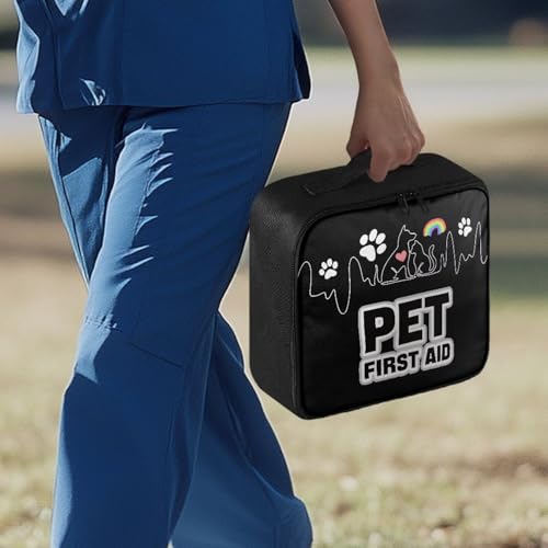 First Aid Case Empty Pet Heartbeat Pattern Veterinary Medic Bag for Animal Clinics and Pet Owners Includes Secure Zipper Compartments Breathable Mesh Panels Soft Lining Washable Material - color: Pet Heartbeat