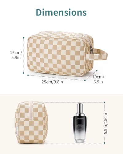 Narwey Checkered Travel Toiletry Bag for Women Traveling Dopp Kit Travel Bag for Toiletries Cosmetic Bag Makeup Bag Medicine Bag for Traveling (Light Brown Checkerboard) - color: B-Light Brown Checkerboard