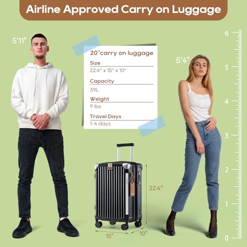 Joyway Carry On Luggage, Expandable Suitcase with Smart Cup Holder and USB Port, 20 IN Hardside Checked with TSA Lock Spinner Double Wheels, Black - color: Black, size: Carry-On 20-Inch