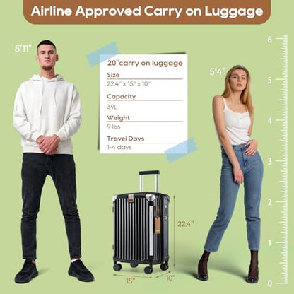 Joyway Carry On Luggage, Expandable Suitcase with Smart Cup Holder and USB Port, 20 IN Hardside Checked with TSA Lock Spinner Double Wheels, Black - color: Black, size: Carry-On 20-Inch