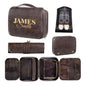 Custom 3-in-1 PU Leather Toiletry Bag For Men Personalized Hanging Travel Organizer Bag for Father Husband Boyfriend (Dark Brown) - color: Dark Brown