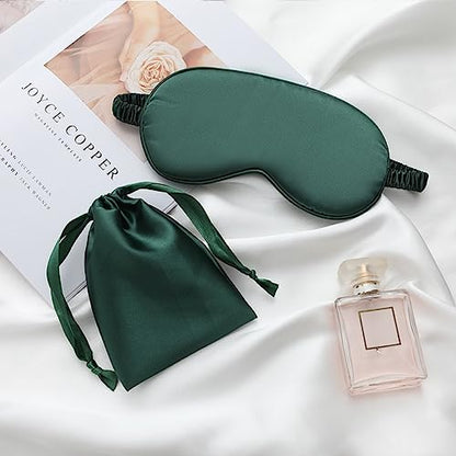 Silk Satin Sleeping Eye Mask, Green Sleep Eye Night Blindfold for Women and Men, Soft Breathable Blackout Eyeshade Eye Cover for Travel, Wedding Bridesmaid Gift - color: Green
