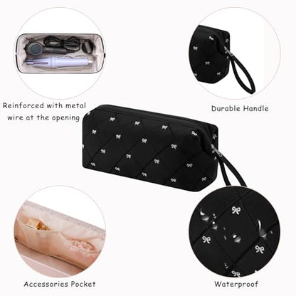 RSRSLEII Large Quilted Hair Tools Travel Bag with Bow Pattern,Waterproof Hair Styling Accessories Storage Case for Shark FlexStyle, Dyson Airwrap Hair Dryer, Curling Iron, Revlon Hair Tools(Black) - color: 01Black