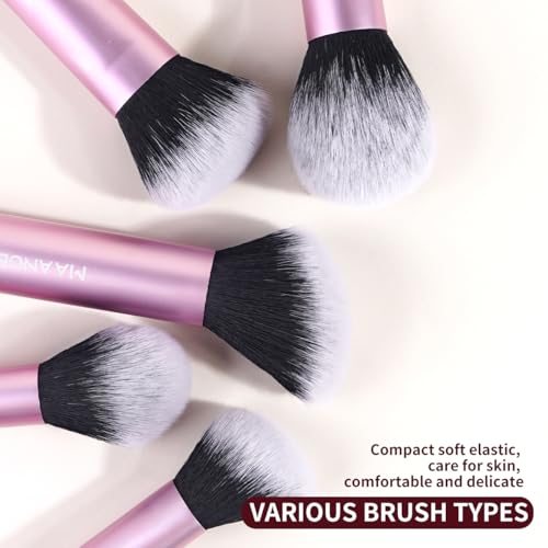MAANGE 13 PCS Makeup Brushes Professional Make Up Brushes Premium Synthetic Powder Concealers Brushes Travel Makeup Brush Set with Case (Pink) - color: Pink