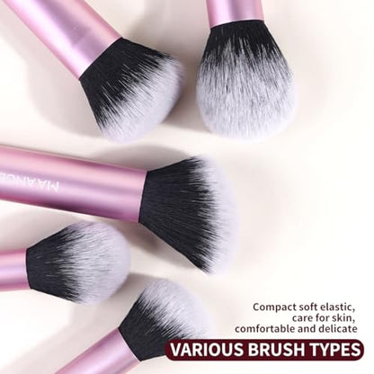 MAANGE 13 PCS Makeup Brushes Professional Make Up Brushes Premium Synthetic Powder Concealers Brushes Travel Makeup Brush Set with Case (Pink) - color: Pink
