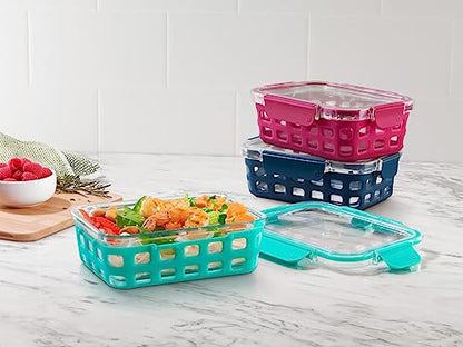Ello Duraglass 3.4 Cup Meal Prep Sets 6Pc, 3 Pack Set- Glass Food Storage Container with Silicone Sleeve and Airtight BPA-Free Plastic Lids, Dishwasher, Microwave, and Freezer Safe, Berry - color: Mixed Berry