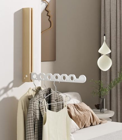 Natural Wood Folding Clothes Hanger Rack for Laundry Room, Wall Mounted Clothes Drying Rack, Laundry Drying Rack Foldable, Perfect for Small Spaces, Beech Wood White - color: White