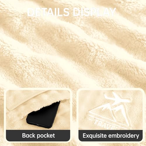Travel Blanket and Pillow-2-in-1, Ultra-Soft&Compact, Airplane Blanket with Hand Luggage Belt and Backpack Clip,Travelers Accessories Gifts, 61x43 Inches（White） - color: White