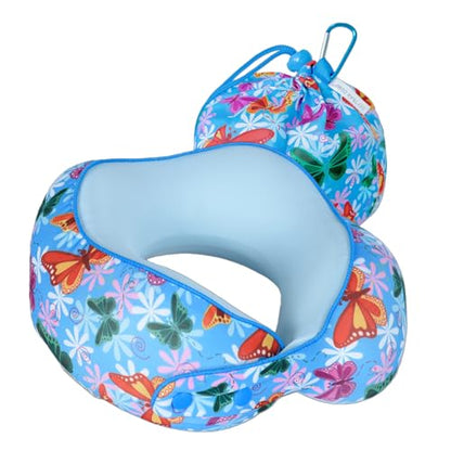 SKYTRAX® Certified Kids Safe Memory Foam Travel Neck Pillows for Kids and Toddlers Cute Cartoon Design, Car Seat & Airplane Head Neck Support, Adjustable Snap Buttons Washable Soft Cover (Butterfly) - color: Butterfly
