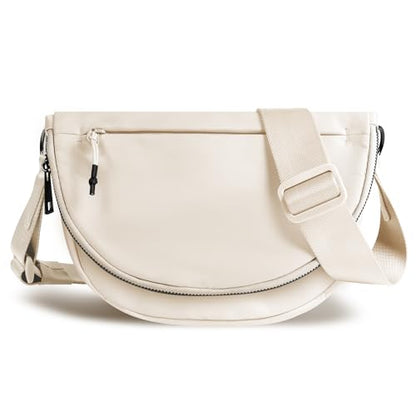 Crescent Bag for Women and Men, Fashion Medium Nylon Folding Crescent Moon Bag Single Shoulder Bag with Adjustable Strap - color: beige
