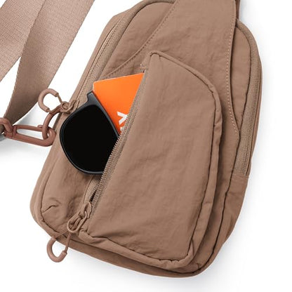 ODODOS Sling Bag with Adjustable Straps Crossbody Chest Bag Lightweight Backpack for Casual Traveling Hiking - color: Brown