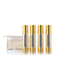 Gold, 50ml empty cosmetic pump bottle with travel bag, refillable, vacuum pump bottle for lotion, toner, foundation make-up, hair oil, hand sanitizer and other liquids, 7 pieces (1.7 oz/50ml) - size: 50 ML